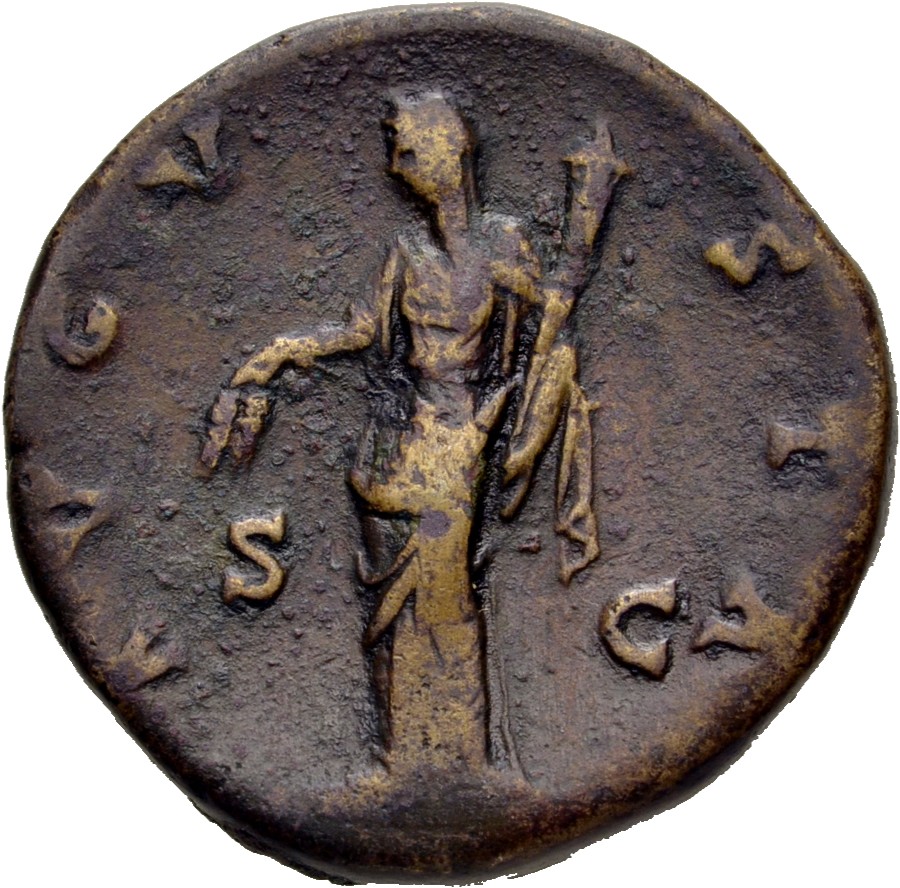 RIC III Antoninus Pius 1117 Antoninus Pius reverse, Ceres, in wreath of corn-ears, draped, standing, left, holding two cor...
