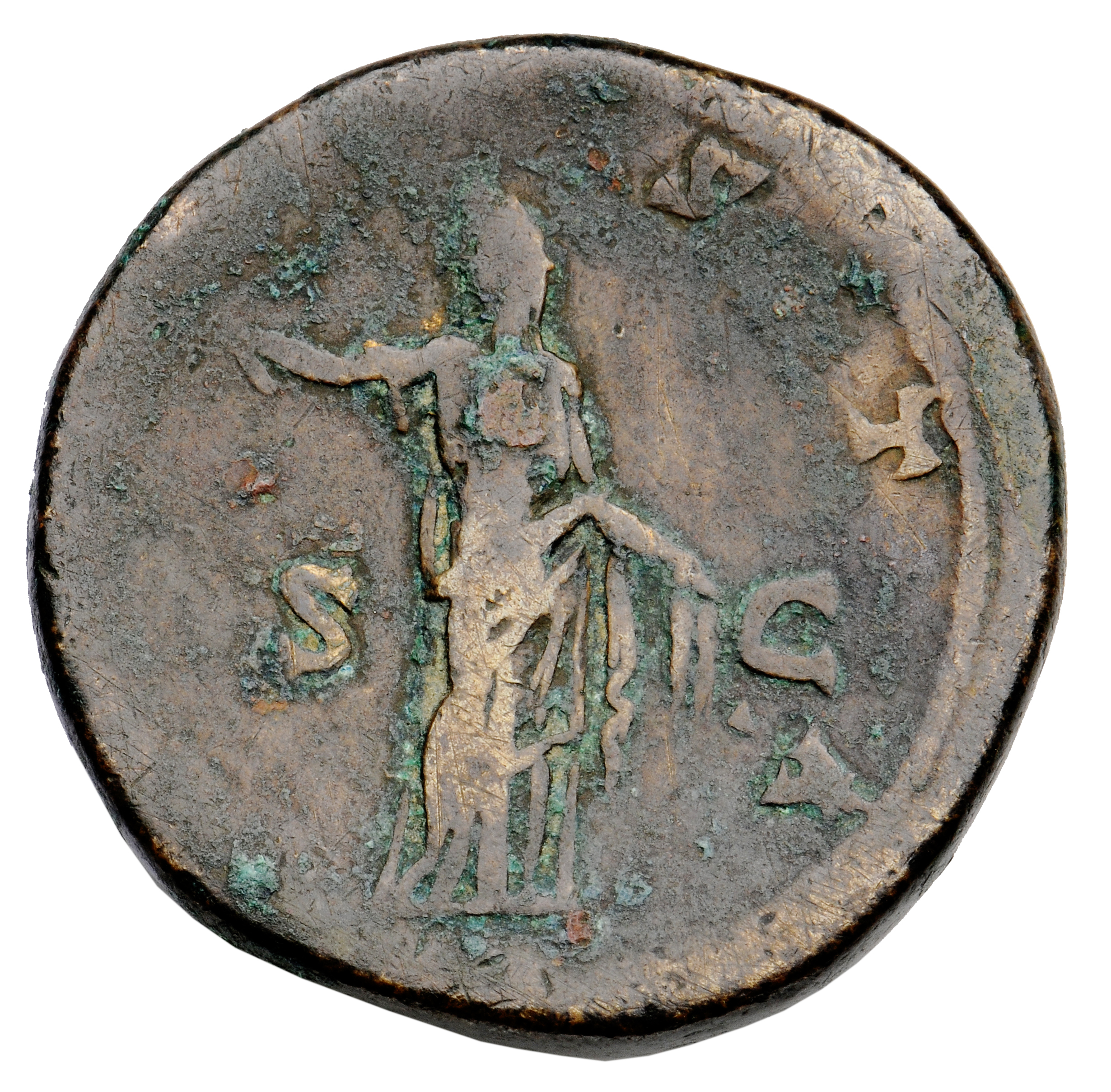 RIC III Antoninus Pius 1118 Antoninus Pius reverse, Ceres, standing left, holding short torch and corn-ears