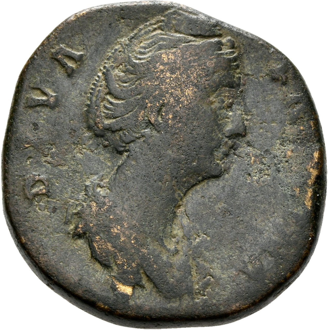RIC III Antoninus Pius 1124 Antoninus Pius obverse, Bust of Faustina the Elder, draped, right, hair elaborately waved and ...