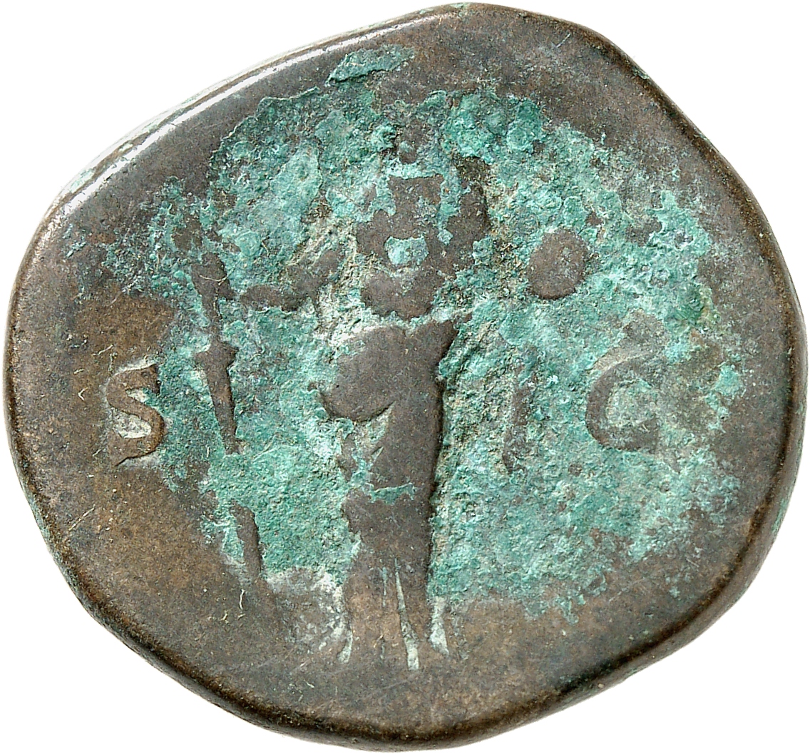 RIC III Antoninus Pius 1125 Antoninus Pius reverse, Vesta, veiled, draped, standing left, holding long torch, slightly inc...