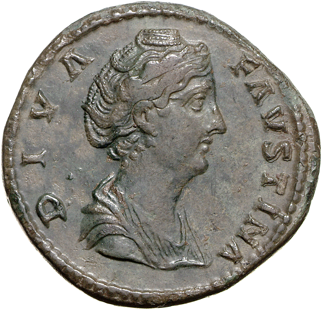 RIC III Antoninus Pius 1128a Antoninus Pius obverse, Bust of Faustina the Elder, draped, right, hair elaborately waved and...