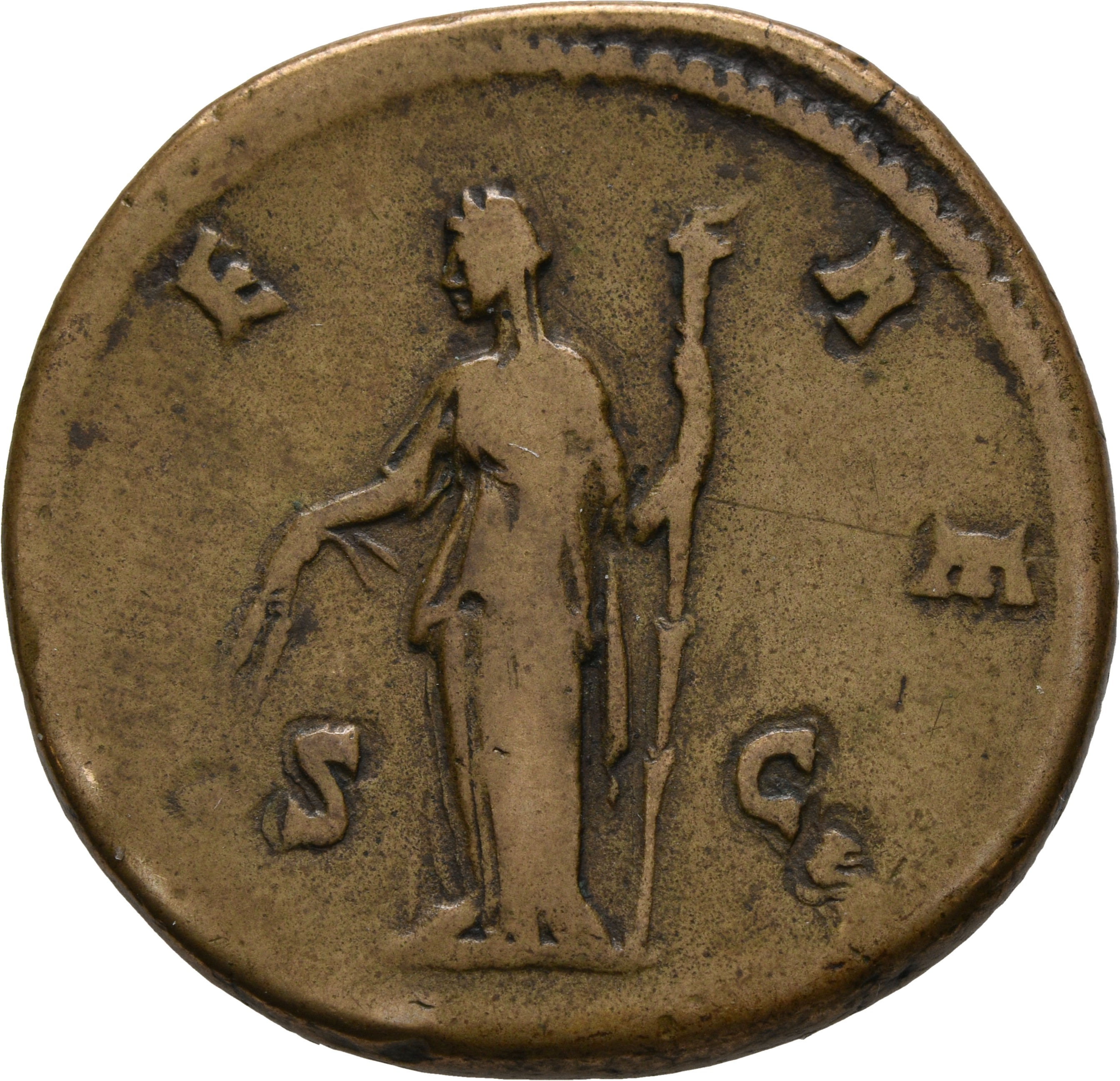 RIC III Antoninus Pius 1128a Antoninus Pius reverse, Ceres, veiled, draped, standing left, holding corn-ears downwards in ...