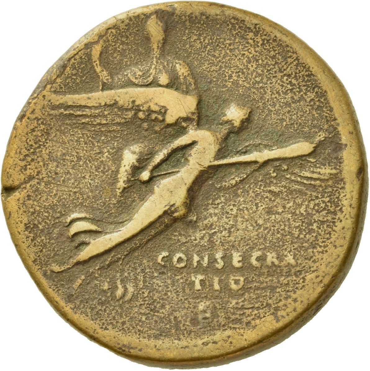 RIC III Antoninus Pius 1132a Antoninus Pius reverse, Victory, holding torch, flying right, carrying Faustina, holding scep...