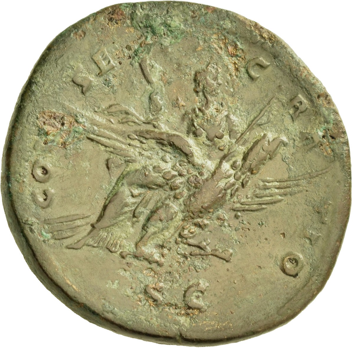 RIC III Antoninus Pius 1133b Antoninus Pius reverse, Eagle flying right, carrying on its back Faustina the Elder, who has ...