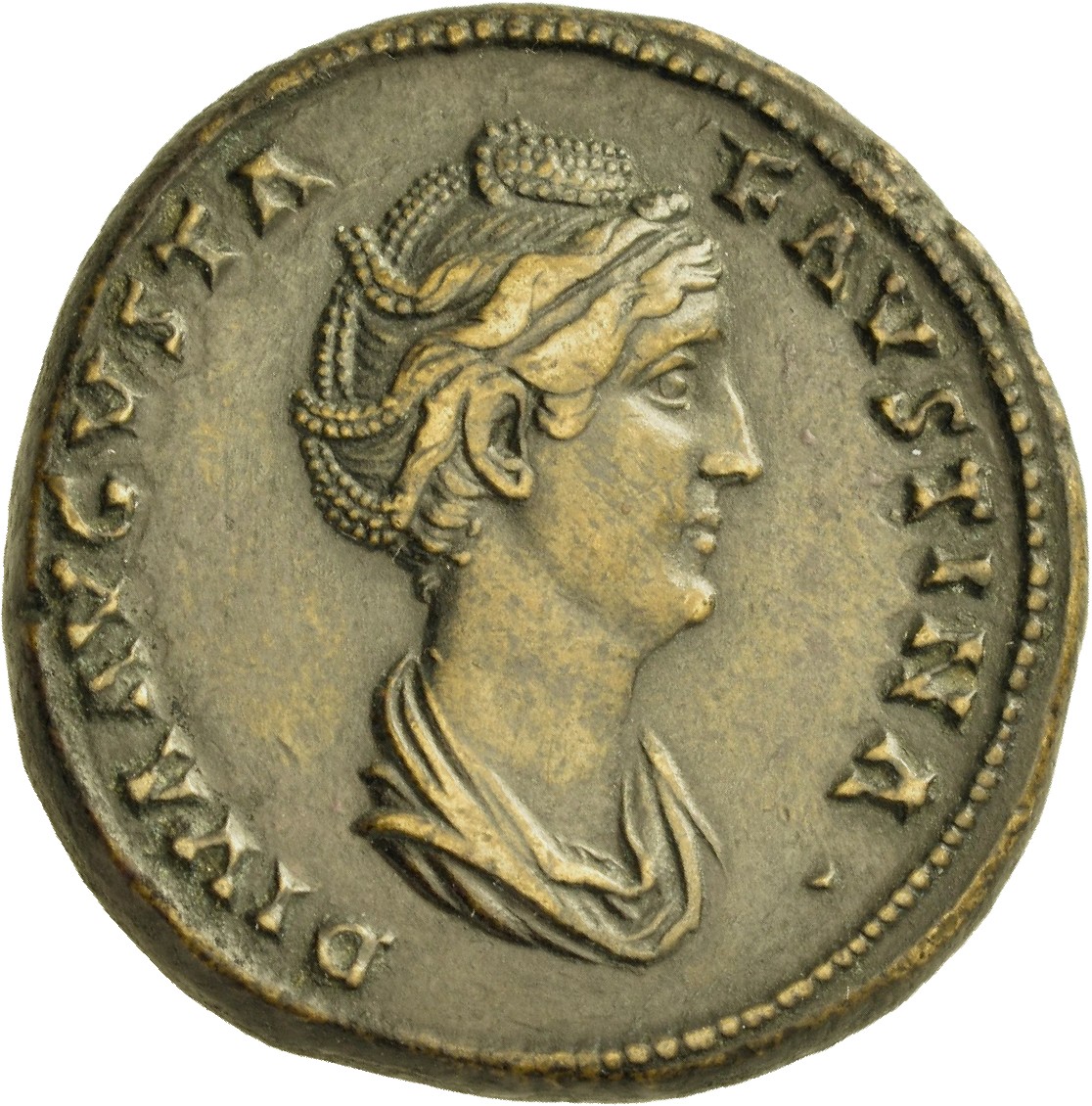 RIC III Antoninus Pius 1135a Antoninus Pius obverse, Bust of Faustina the Elder, draped, right, hair elaborately waved and...