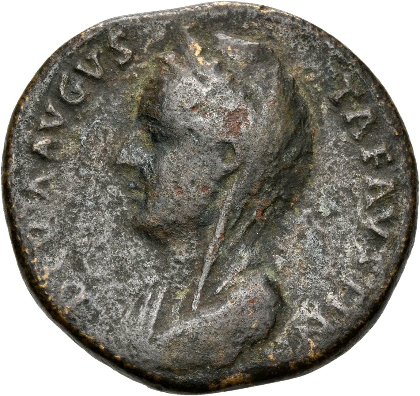 RIC III Antoninus Pius 1146Ad Antoninus Pius obverse, Bust of Faustina the Elder, veiled, left, with stephane