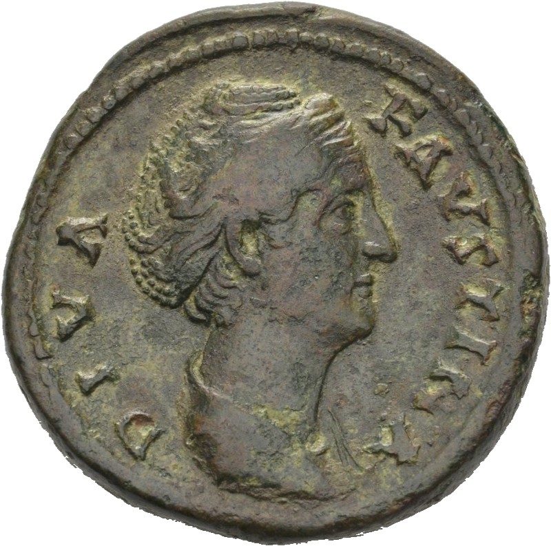 RIC III Antoninus Pius 1155 (dupondius) Antoninus Pius obverse, Bust of Faustina the Elder, draped, right, hair elaboratel...
