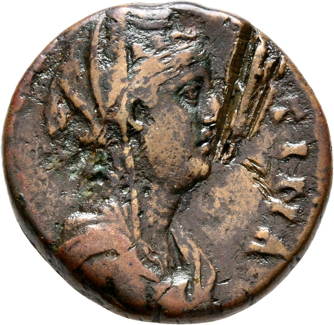 RIC III Antoninus Pius 1156b (as) Antoninus Pius obverse, Bust of Faustina the Elder, veiled, right
