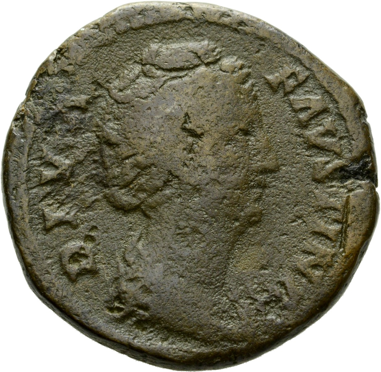 RIC III Antoninus Pius 1157 (as) Antoninus Pius obverse, Bust of Faustina the Elder, draped, right, hair elaborately waved...