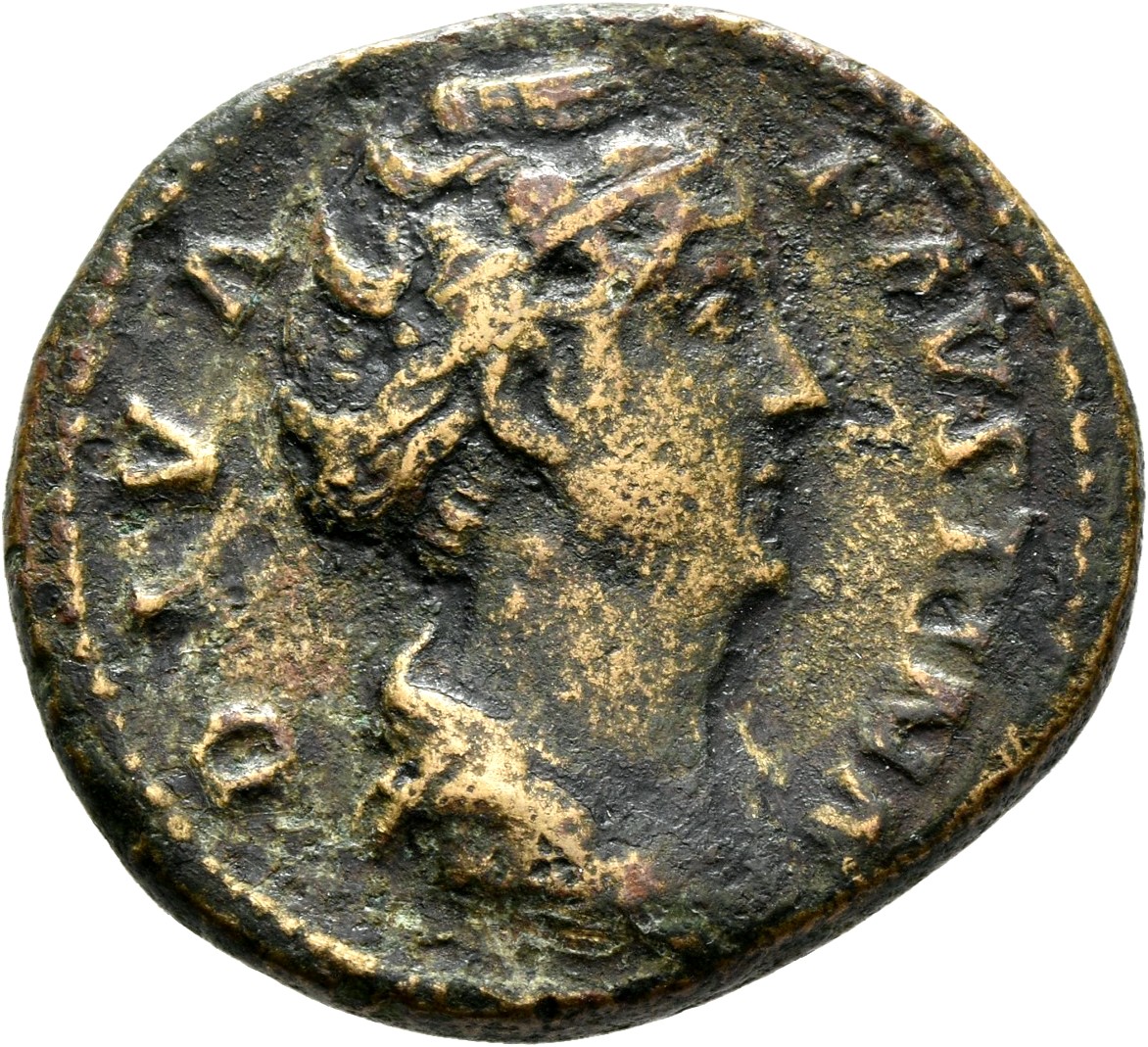 RIC III Antoninus Pius 1157 (dupondius) Antoninus Pius obverse, Bust of Faustina the Elder, draped, right, hair elaboratel...