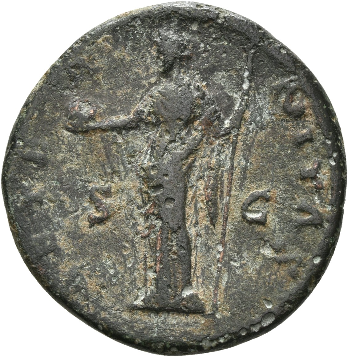 RIC III Antoninus Pius 1163Aa (as) Antoninus Pius reverse, Providentia, draped, standing left, holding globe on extended r...