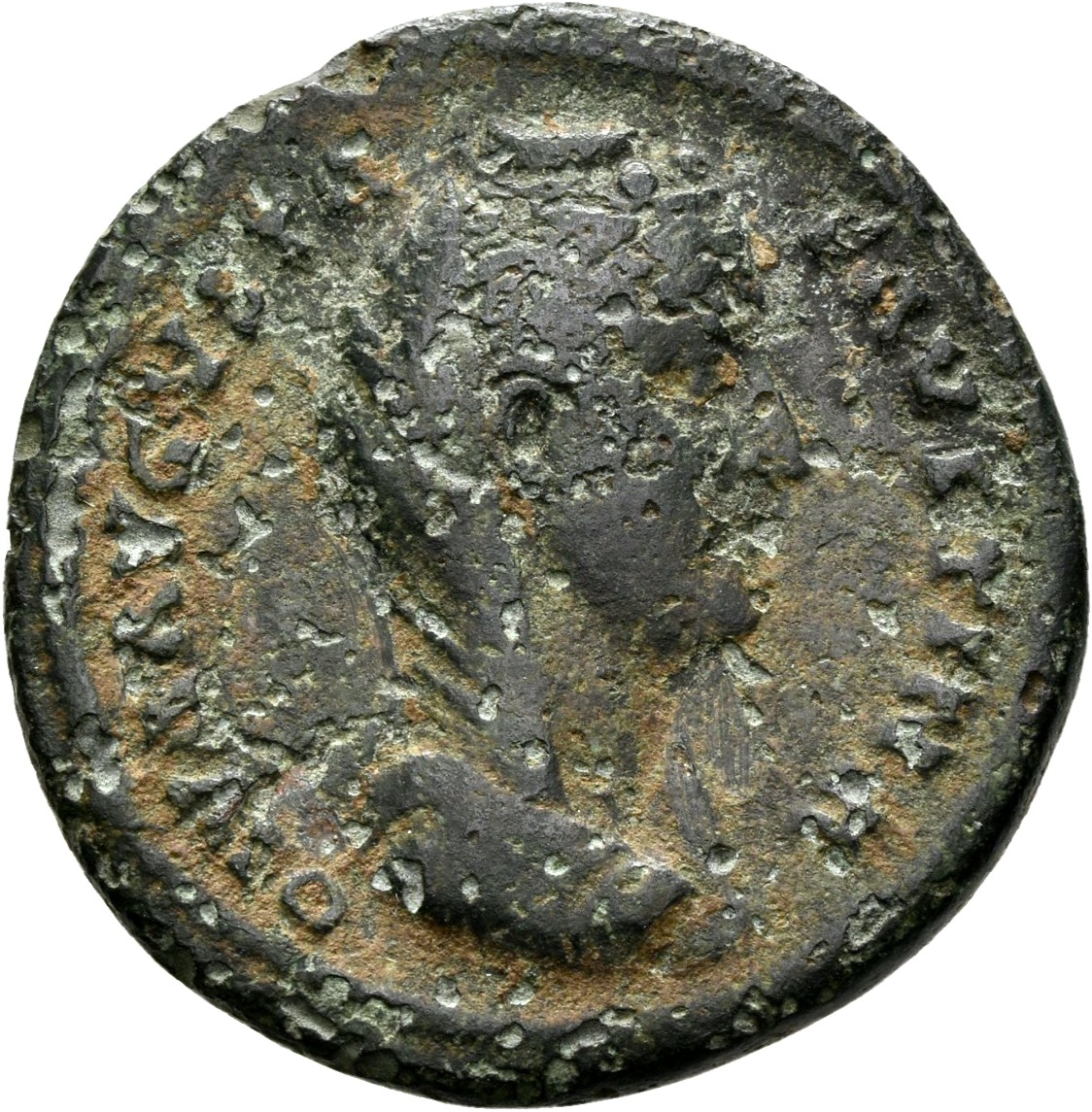RIC III Antoninus Pius 1163Aa (as) Antoninus Pius obverse, Bust of Faustina the Elder, draped, right, hair elaborately wav...