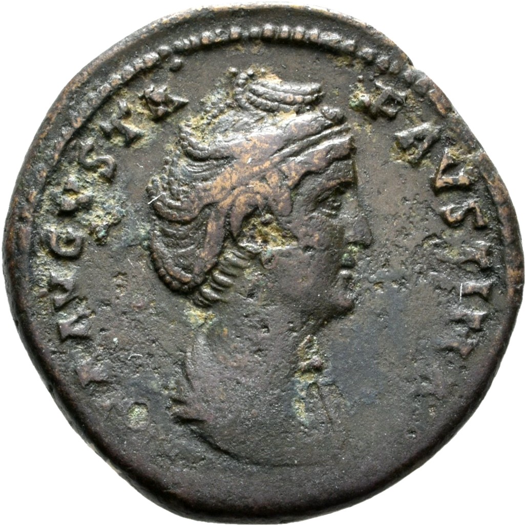 RIC III Antoninus Pius 1163Aa (dupondius) Antoninus Pius obverse, Bust of Faustina the Elder, draped, right, hair elaborat...