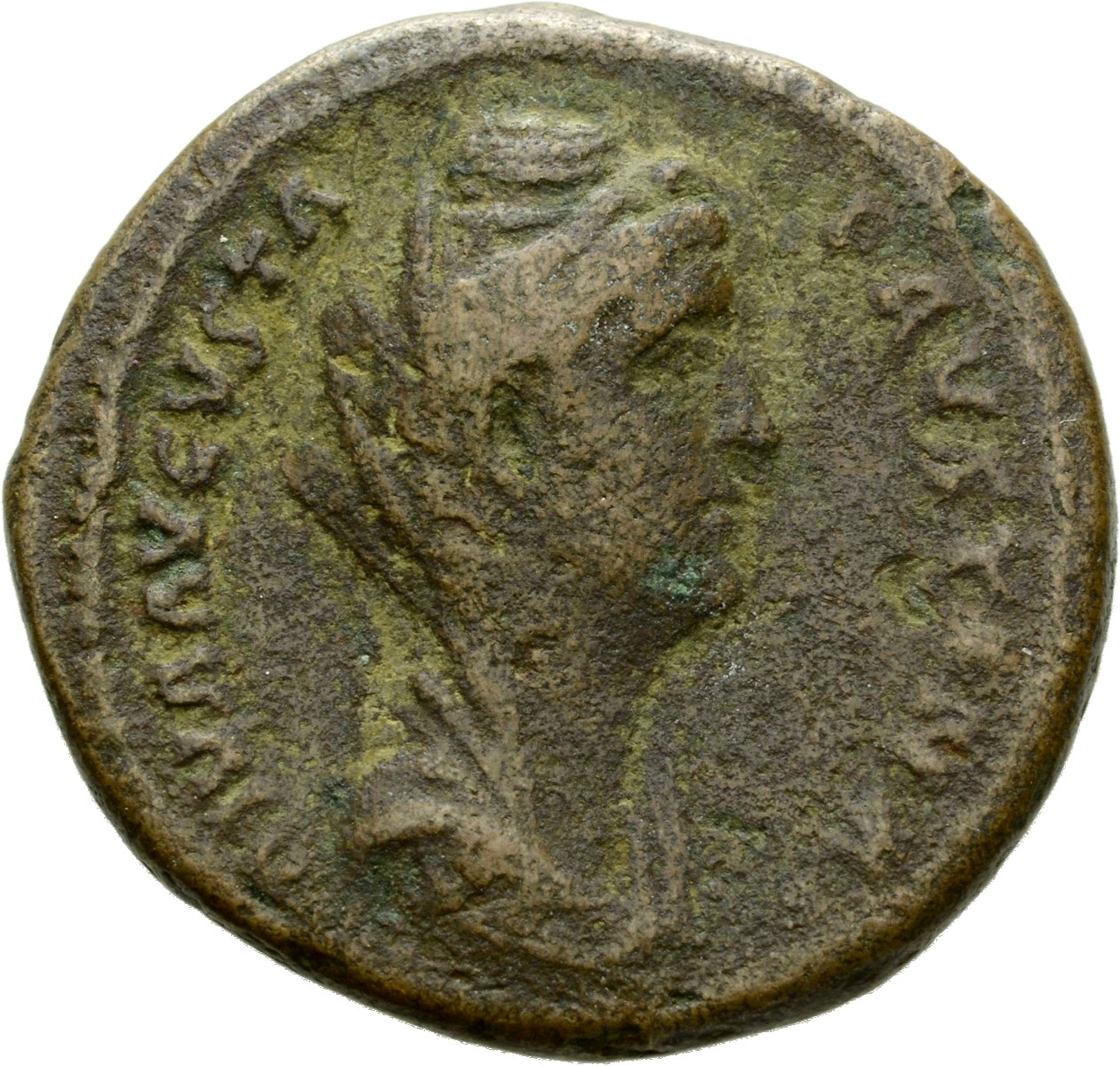 Antoninus Pius obverse — Bust of Faustina the Elder, veiled, right