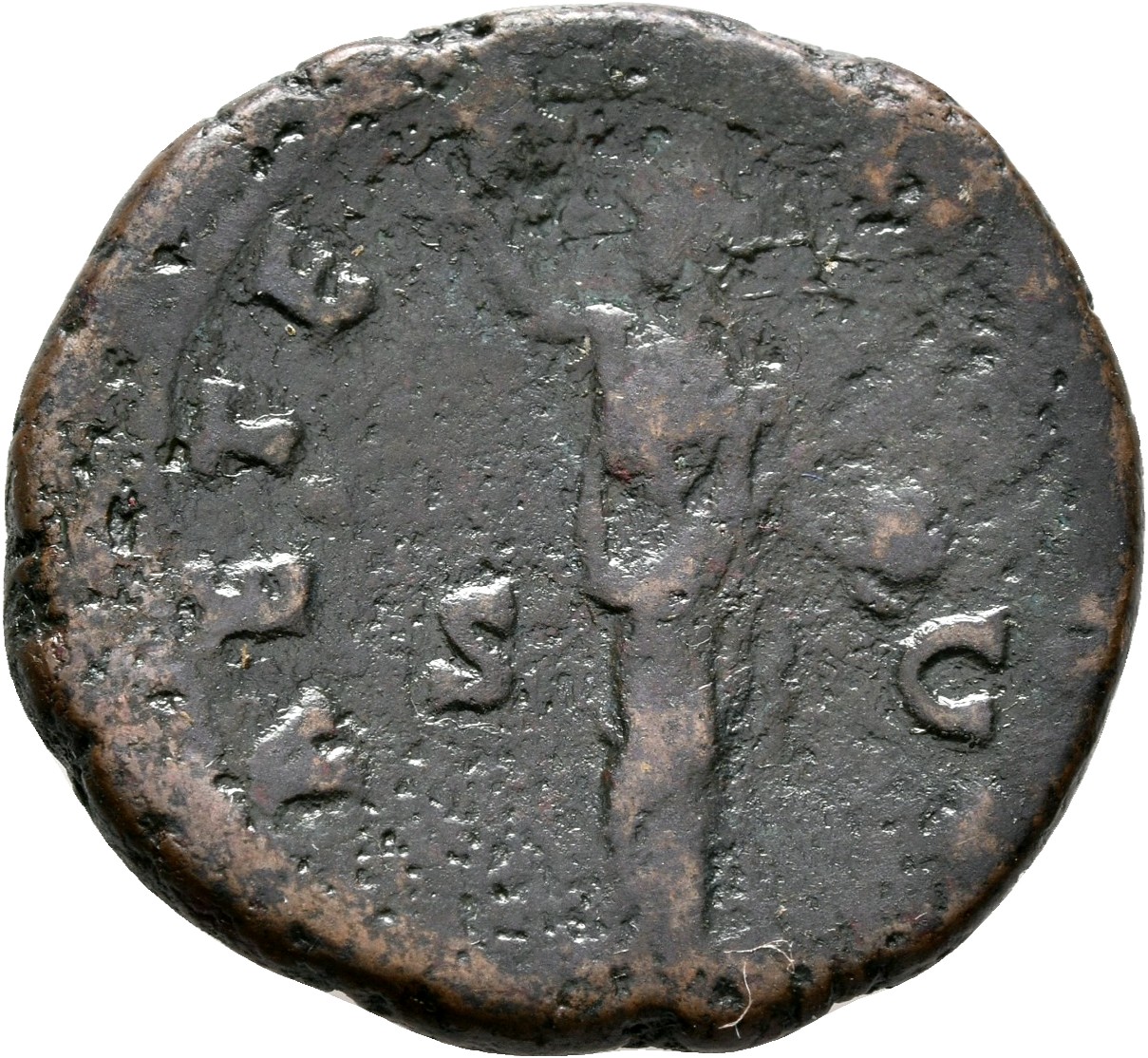 RIC III Antoninus Pius 1164 (as) Antoninus Pius reverse, Providentia, draped, standing front, head left, raising right han...