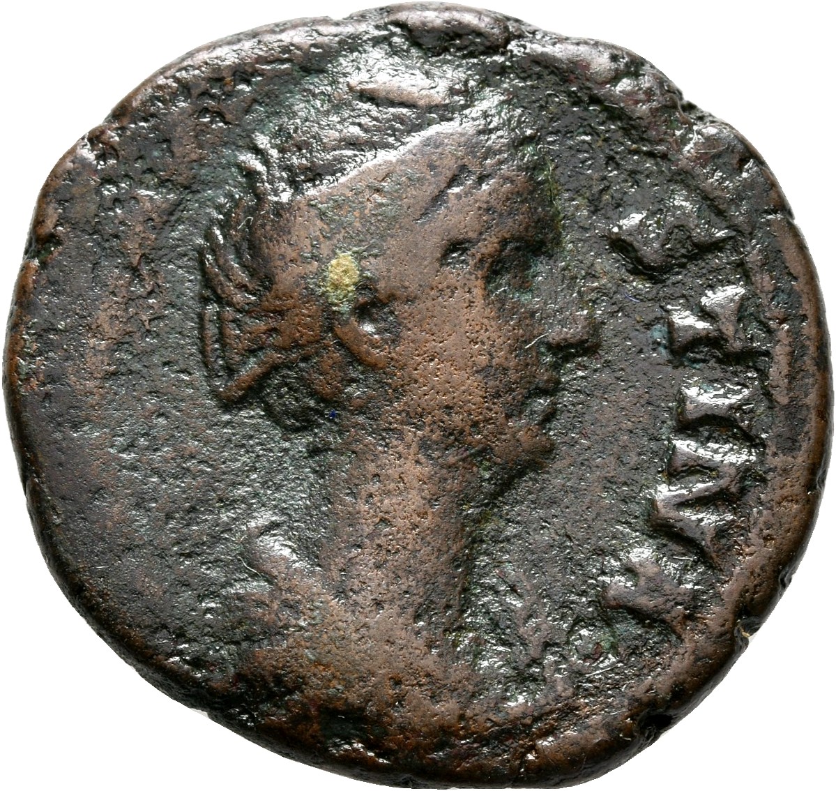 RIC III Antoninus Pius 1164 (as) Antoninus Pius obverse, Bust of Faustina the Elder, draped, right, hair elaborately waved...