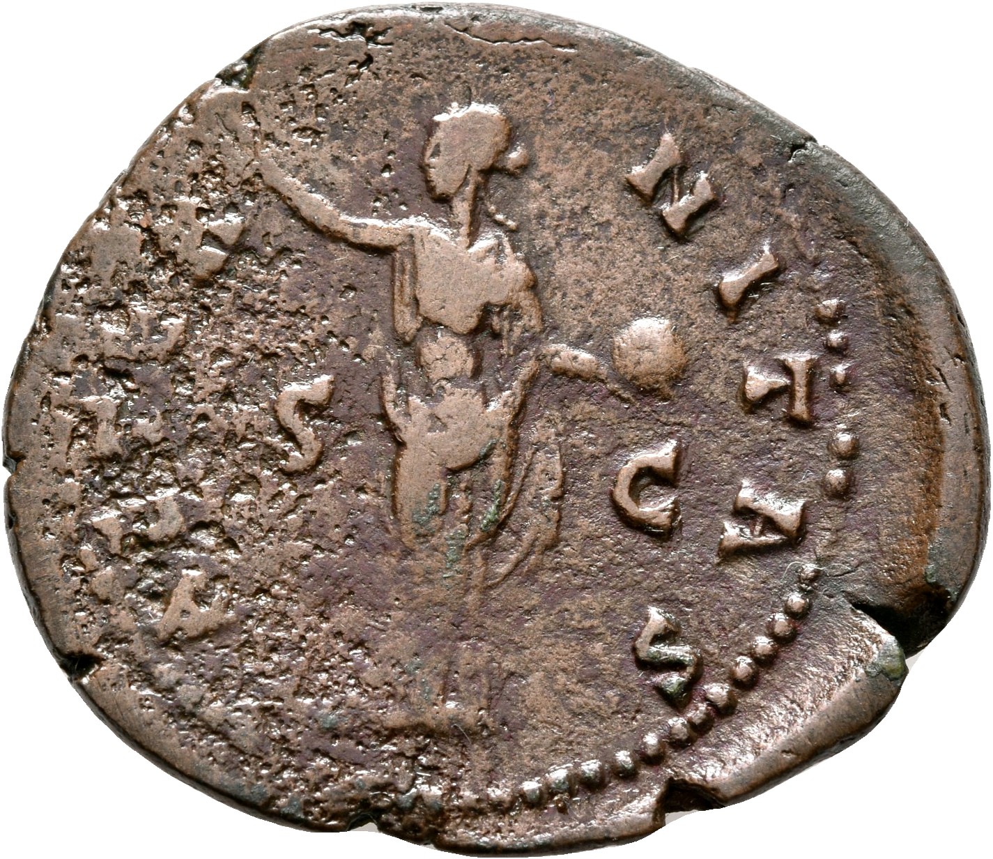 RIC III Antoninus Pius 1164 (as) Antoninus Pius reverse, Providentia, draped, standing front, head left, raising right han...