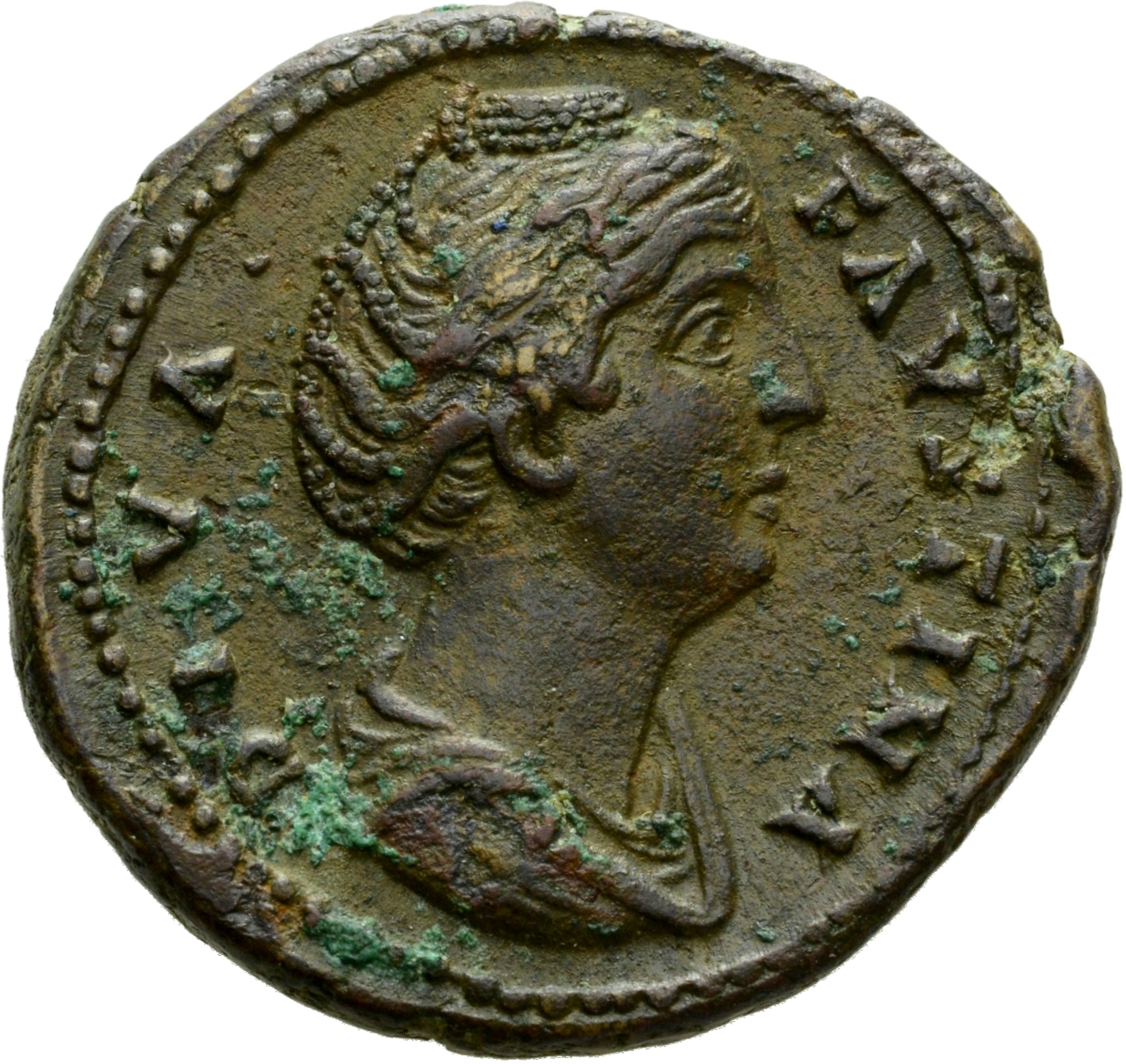 RIC III Antoninus Pius 1169a (as) Antoninus Pius obverse, Bust of Faustina the Elder, draped, right, hair elaborately wave...