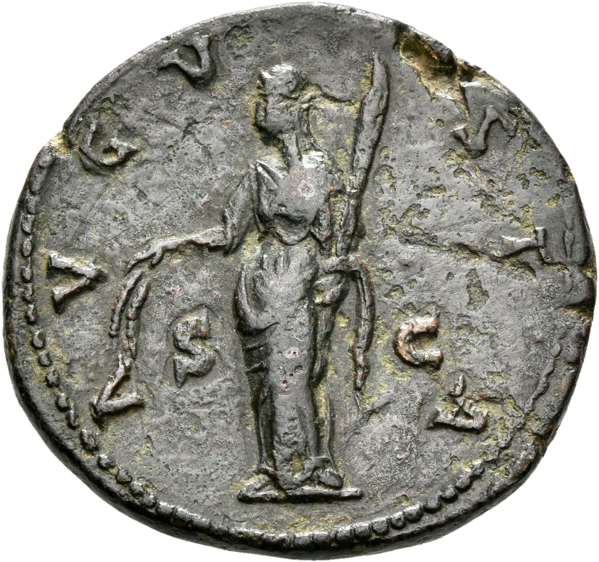 RIC III Antoninus Pius 1169a (dupondius) Antoninus Pius reverse, Ceres, veiled, draped, standing left, holding two corn-ea...