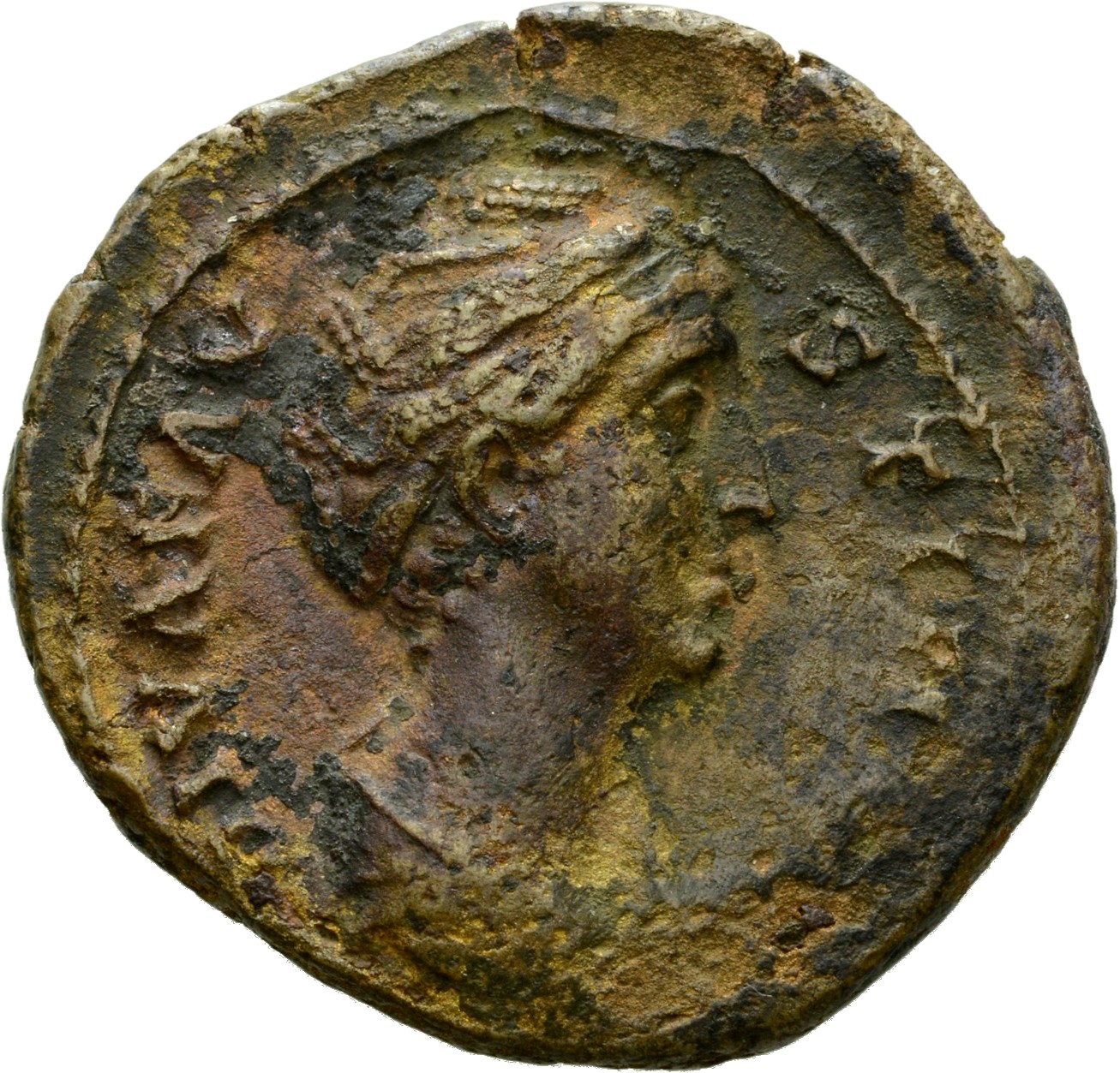 RIC III Antoninus Pius 1171a (as) Antoninus Pius obverse, Bust of Faustina the Elder, draped, right, hair elaborately wave...