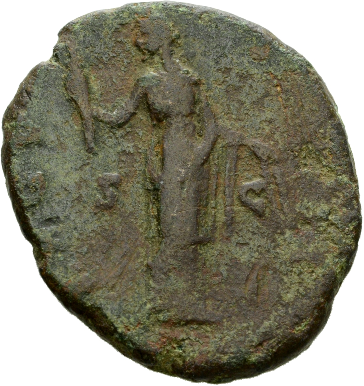 Antoninus Pius reverse — Ceres, standing left, holding torch and corn-ears