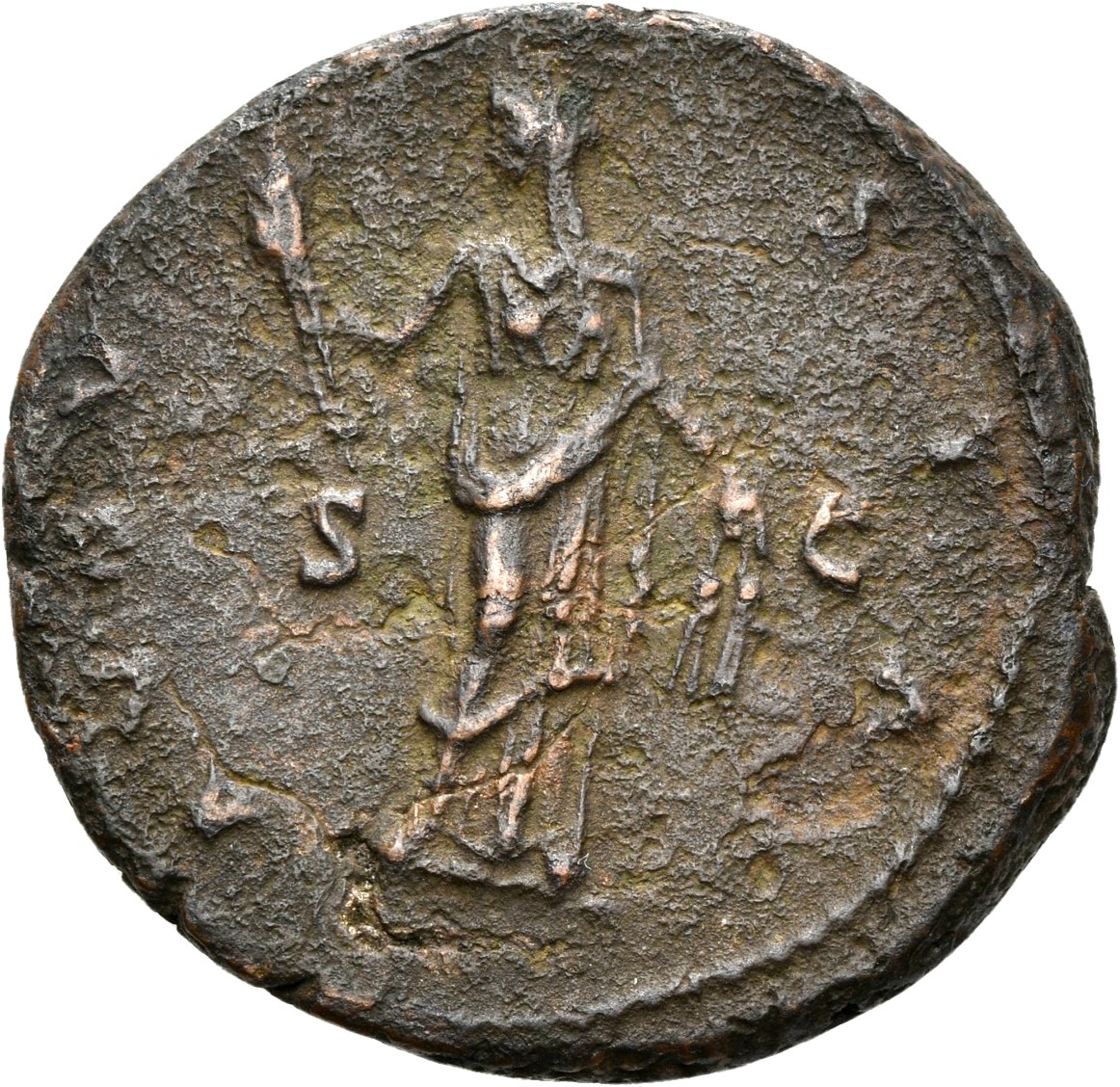 RIC III Antoninus Pius 1171a (dupondius) Antoninus Pius reverse, Ceres, standing left, holding torch and corn-ears