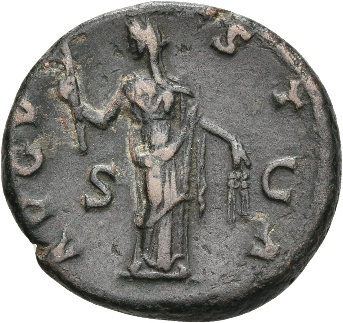 RIC III Antoninus Pius 1171a (dupondius) Antoninus Pius reverse, Ceres, standing left, holding torch and corn-ears