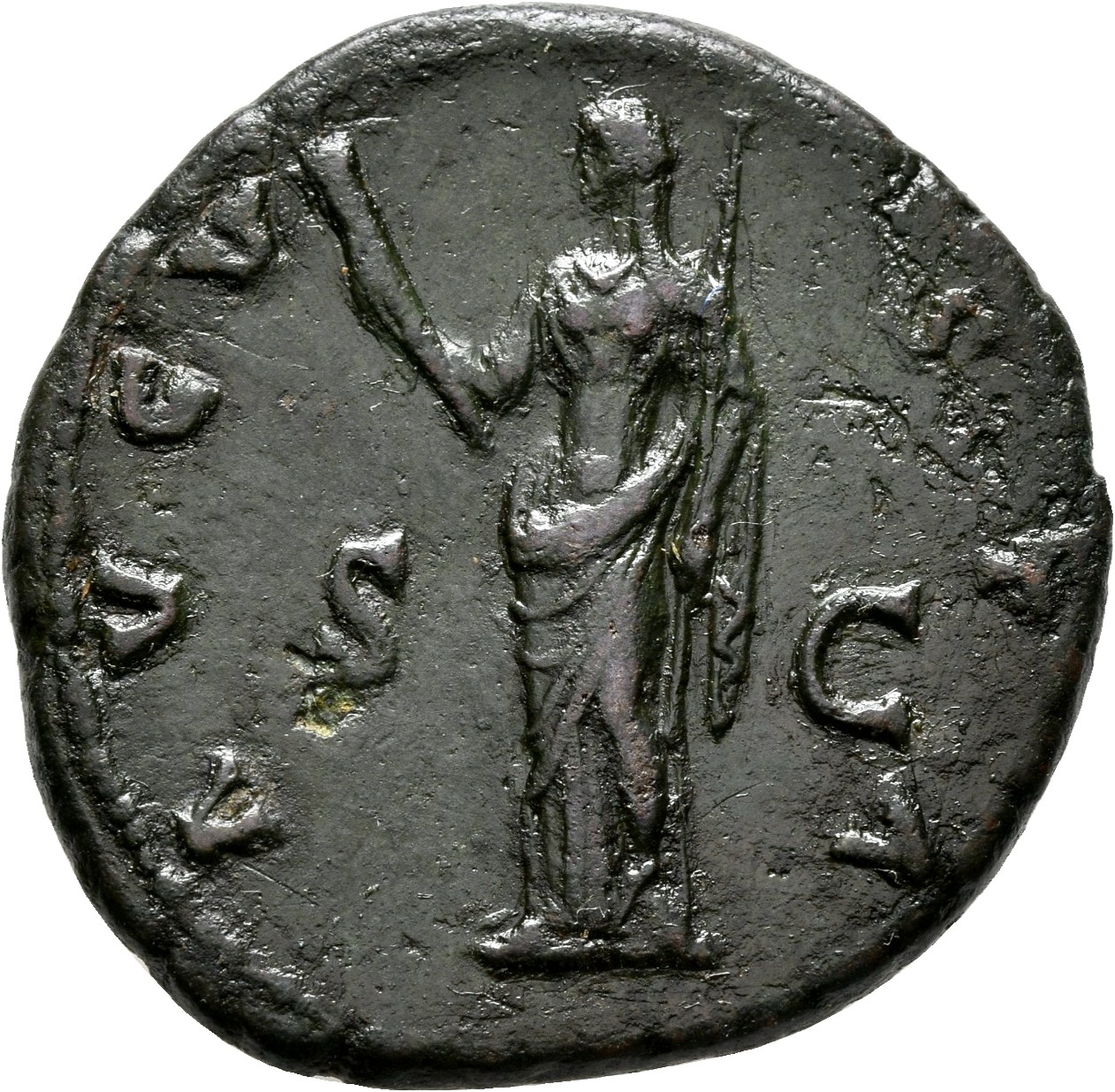 RIC III Antoninus Pius 1173a (dupondius) Antoninus Pius reverse, Ceres, draped, standing, front, head left, holding short ...