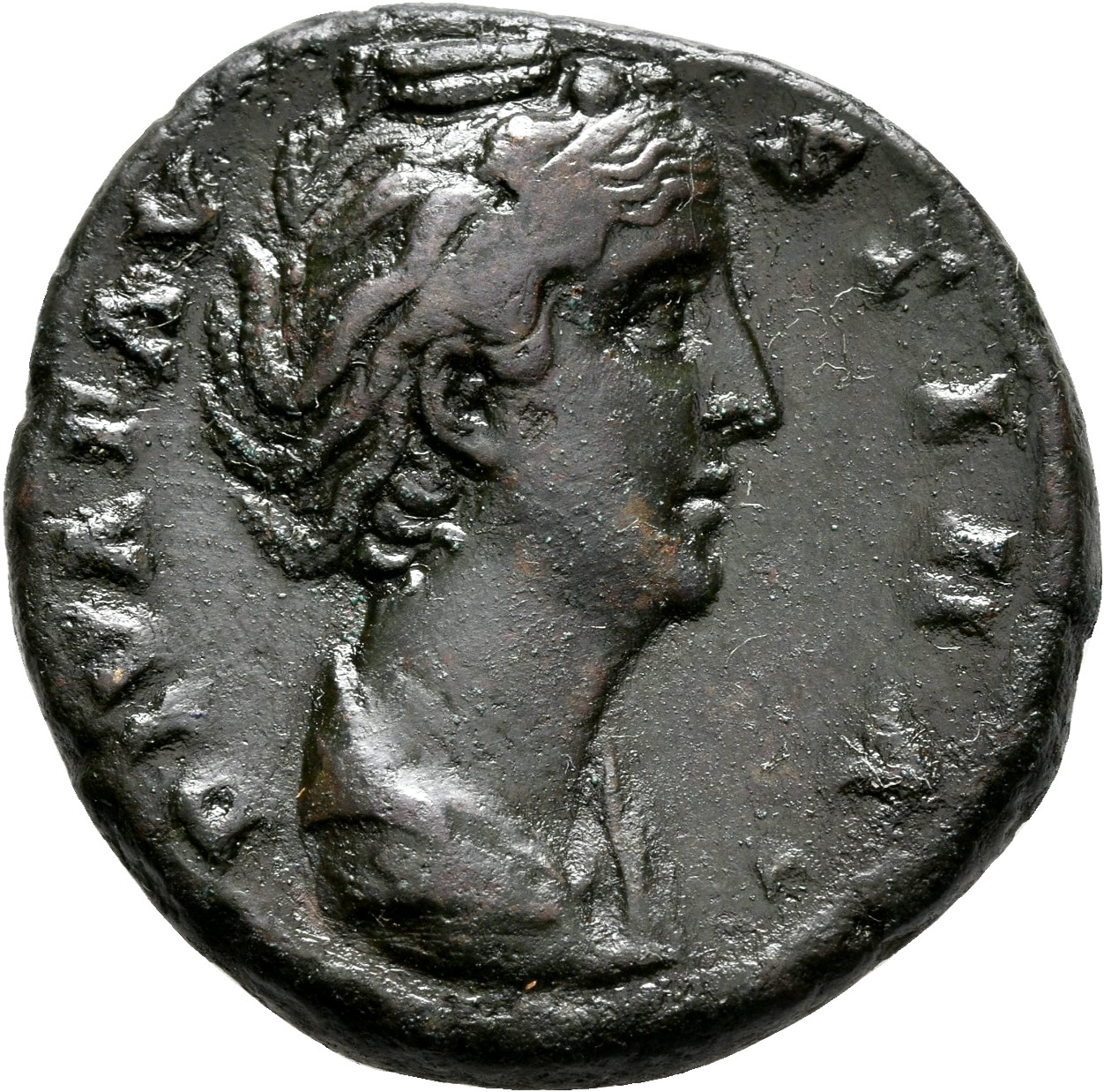 RIC III Antoninus Pius 1173a (dupondius) Antoninus Pius obverse, Bust of Faustina the Elder, draped, right, hair elaborate...