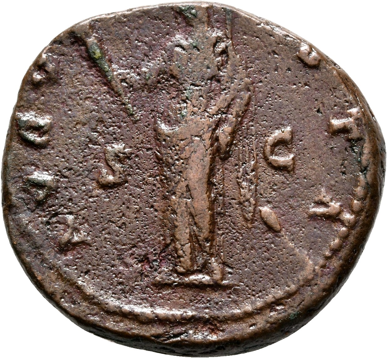 RIC III Antoninus Pius 1173b (as) Antoninus Pius reverse, Ceres, draped, standing, front, head left, holding short lighted...