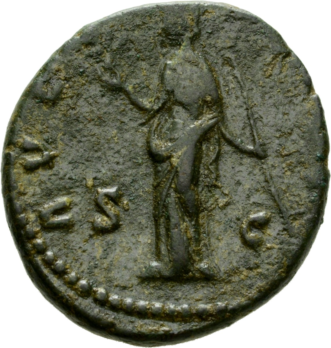 RIC III Antoninus Pius 1175 (as) Antoninus Pius reverse, Ceres, standing left, raising right hand and holding torch