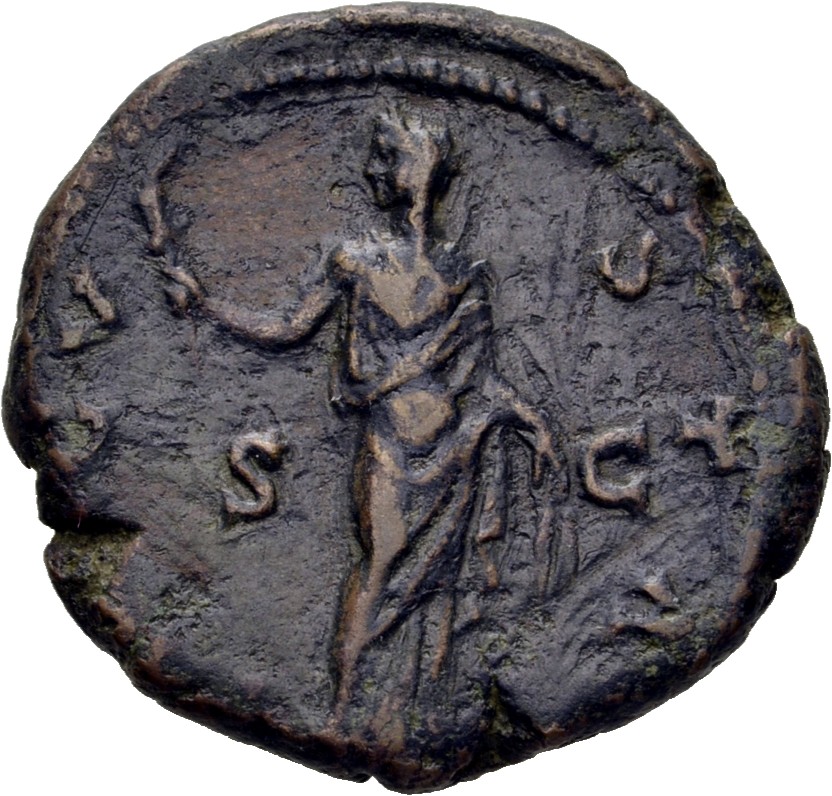 RIC III Antoninus Pius 1176 (as) Antoninus Pius reverse, Ceres, standing left, holding torch and raising skirt