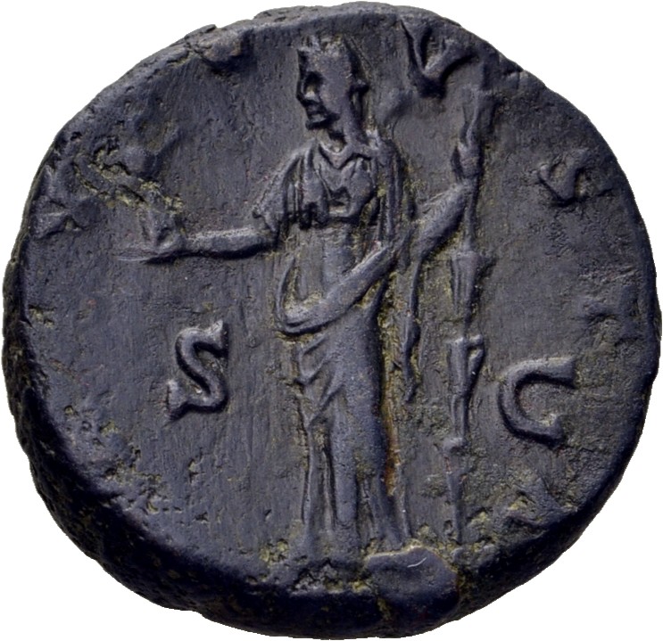 RIC III Antoninus Pius 1178 (as) Antoninus Pius reverse, Vesta, veiled, draped, standing left, holding palladium on extend...