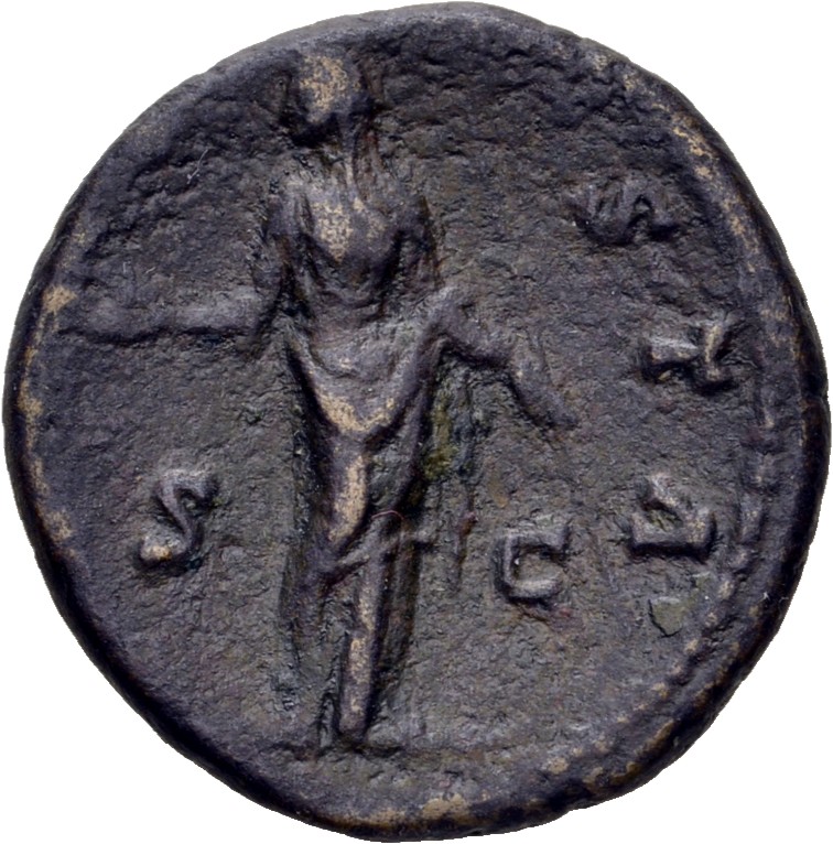 RIC III Antoninus Pius 1179 (as) Antoninus Pius reverse, Vesta, veiled, draped, standing left, holding palladium on extend...
