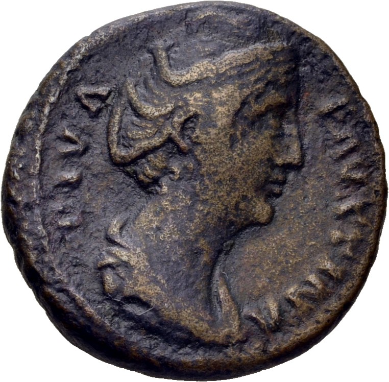 RIC III Antoninus Pius 1179 (as) Antoninus Pius obverse, Bust of Faustina the Elder, draped, right, hair elaborately waved...
