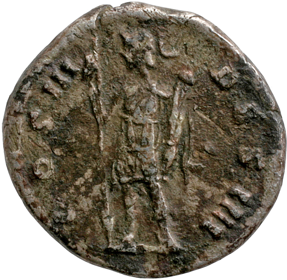 RIC III Antoninus Pius 118 Antoninus Pius reverse, Virtus, helmeted, in military dress, standing front, head left, holding...