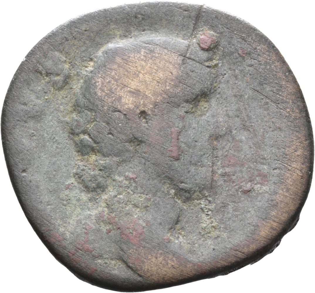 RIC III Antoninus Pius 1180 (as) Antoninus Pius obverse, Bust of Faustina the Elder, draped, right, hair elaborately waved...