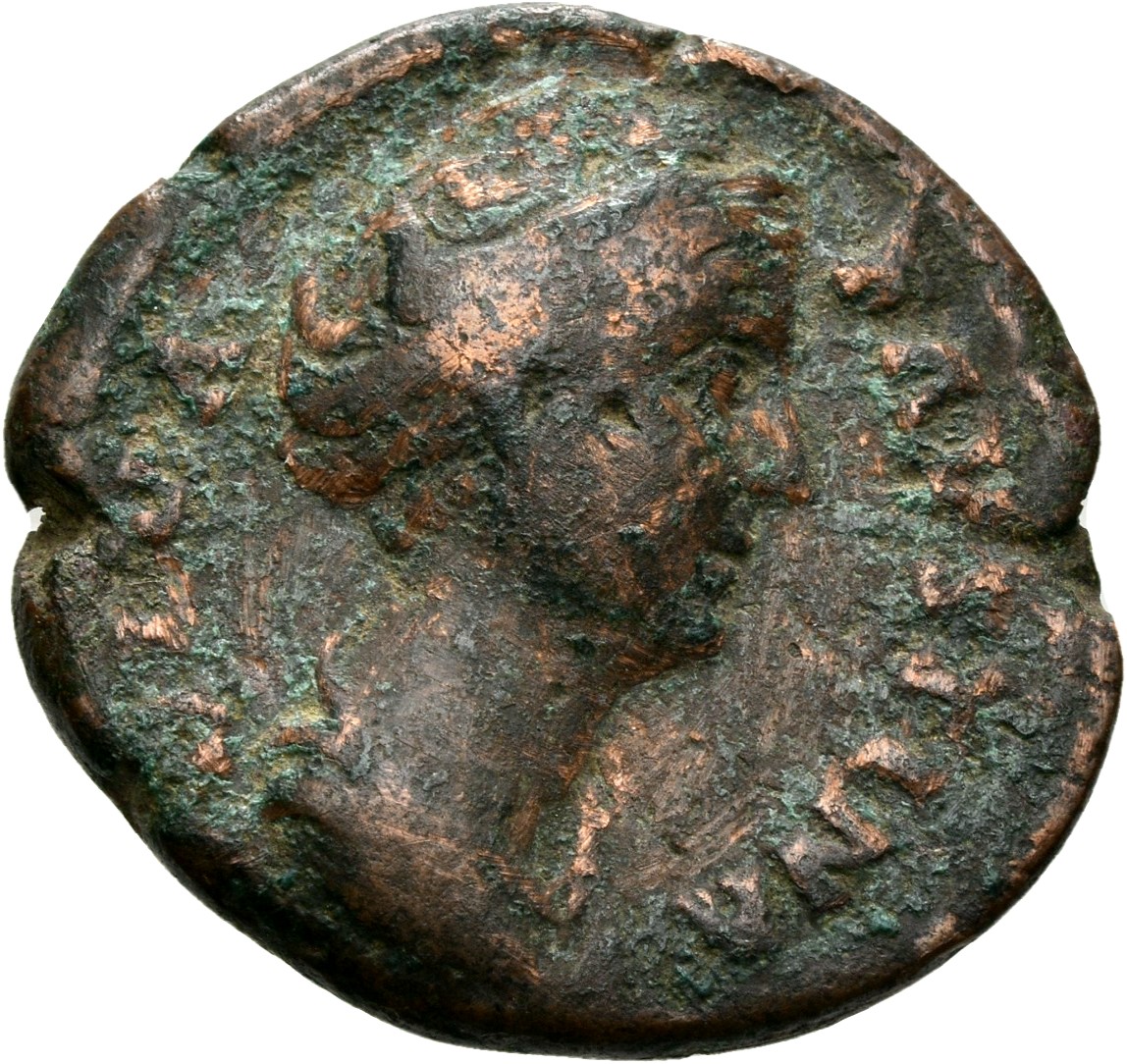 RIC III Antoninus Pius 1184 (as) Antoninus Pius obverse, Bust of Faustina the Elder, draped, right, hair elaborately waved...
