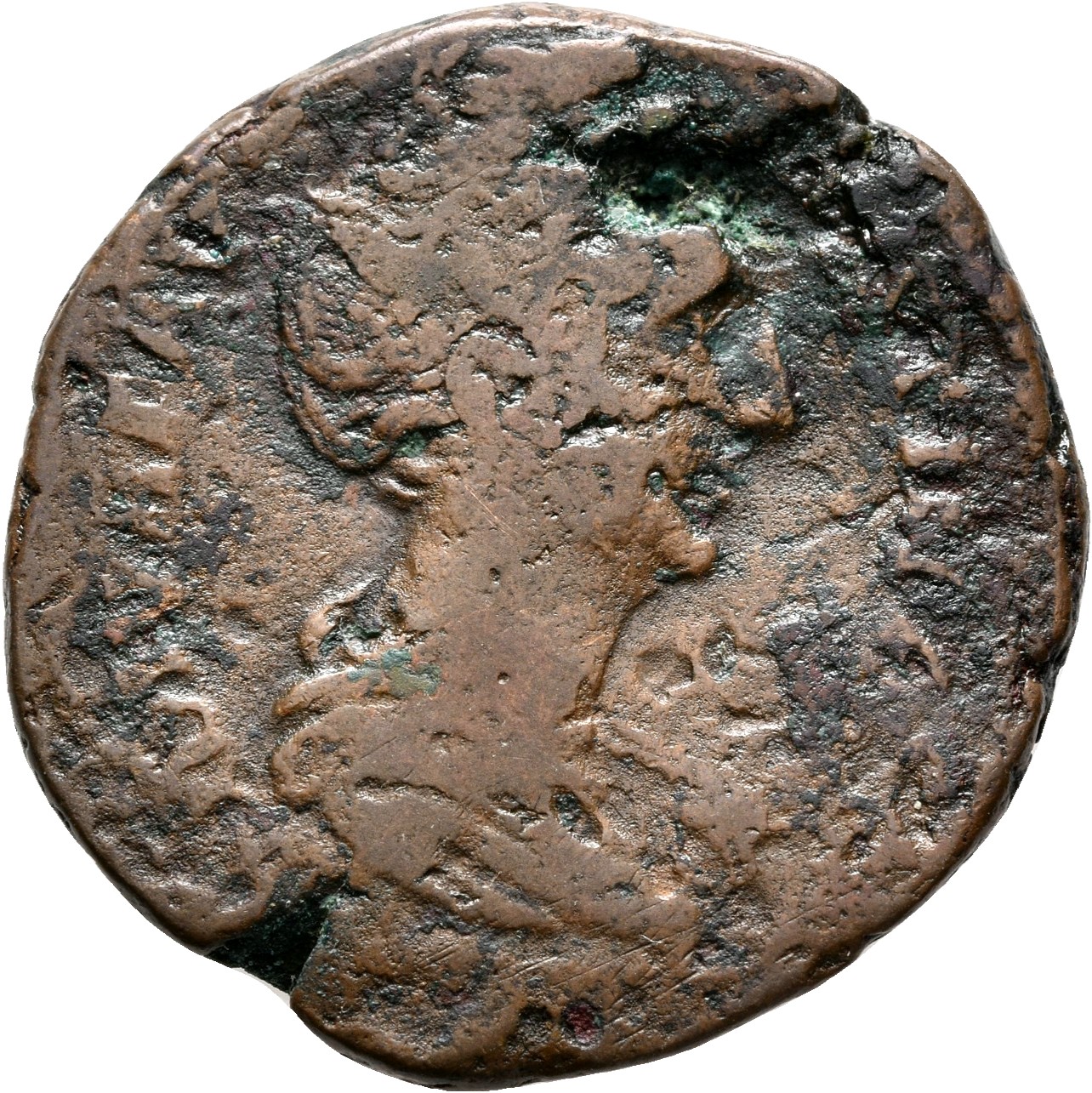 RIC III Antoninus Pius 1187a (as) Antoninus Pius obverse, Bust of Faustina the Elder, draped, right, hair elaborately wave...