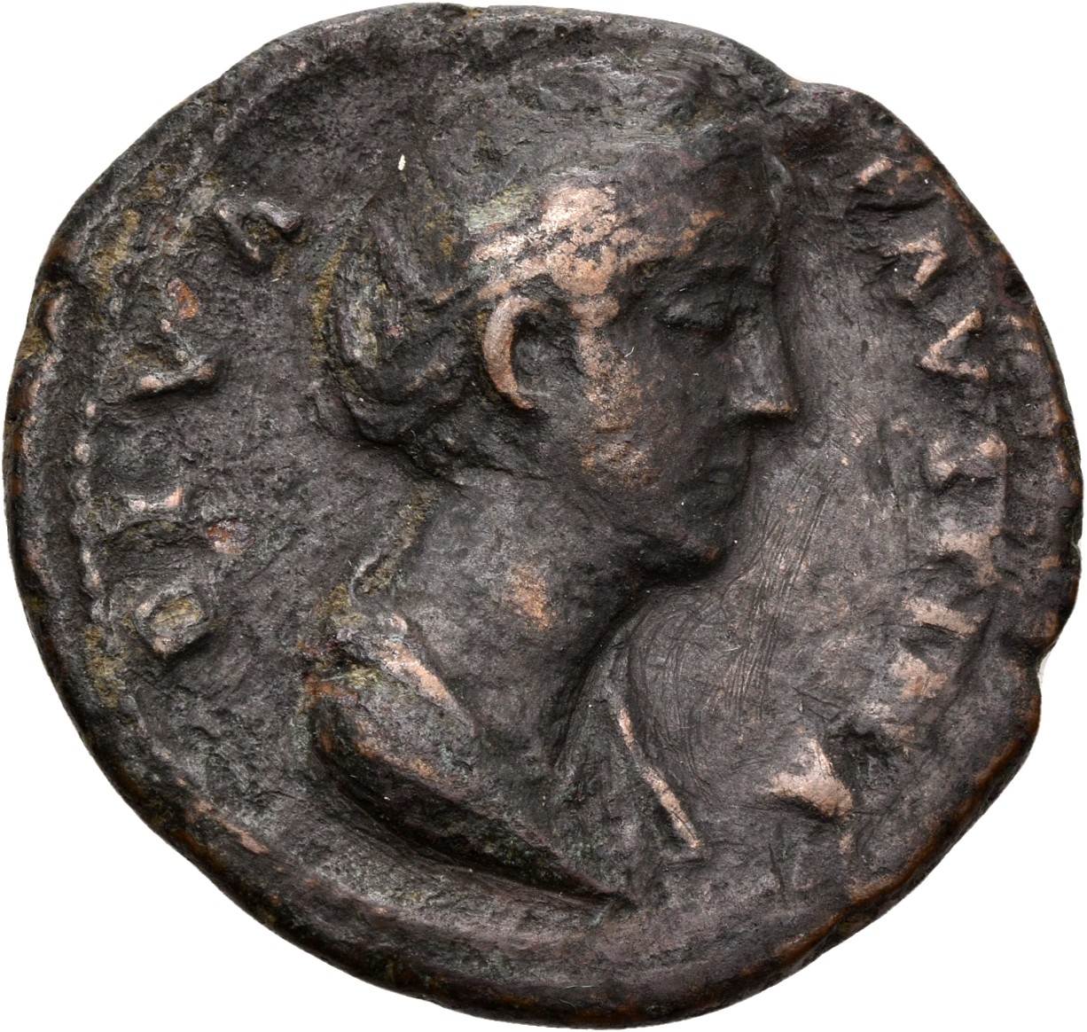 RIC III Antoninus Pius 1187a (as) Antoninus Pius obverse, Bust of Faustina the Elder, draped, right, hair elaborately wave...