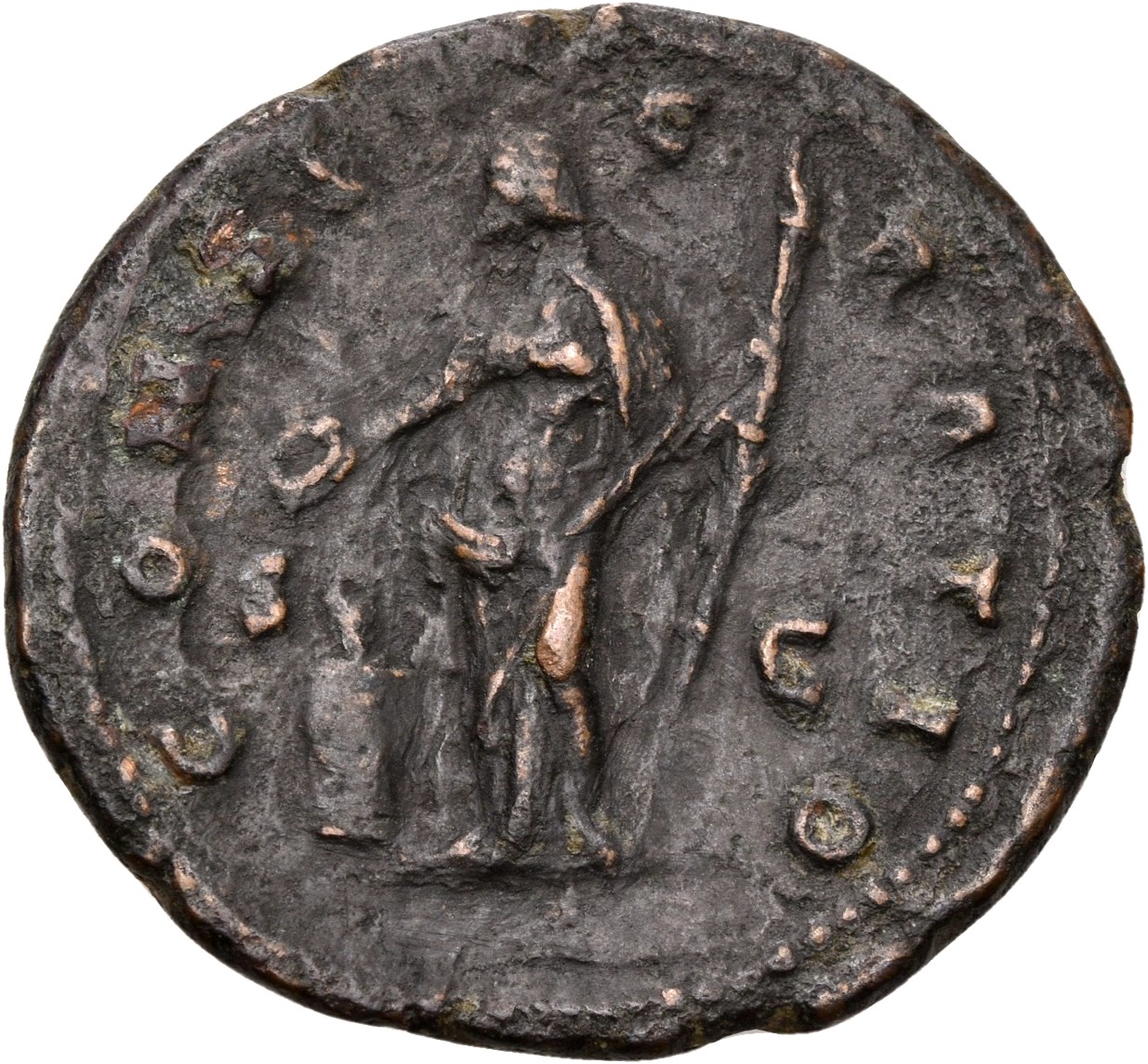 RIC III Antoninus Pius 1187a (as) Antoninus Pius reverse, Vesta, veiled, draped, standing left, sacrificing out of patera ...