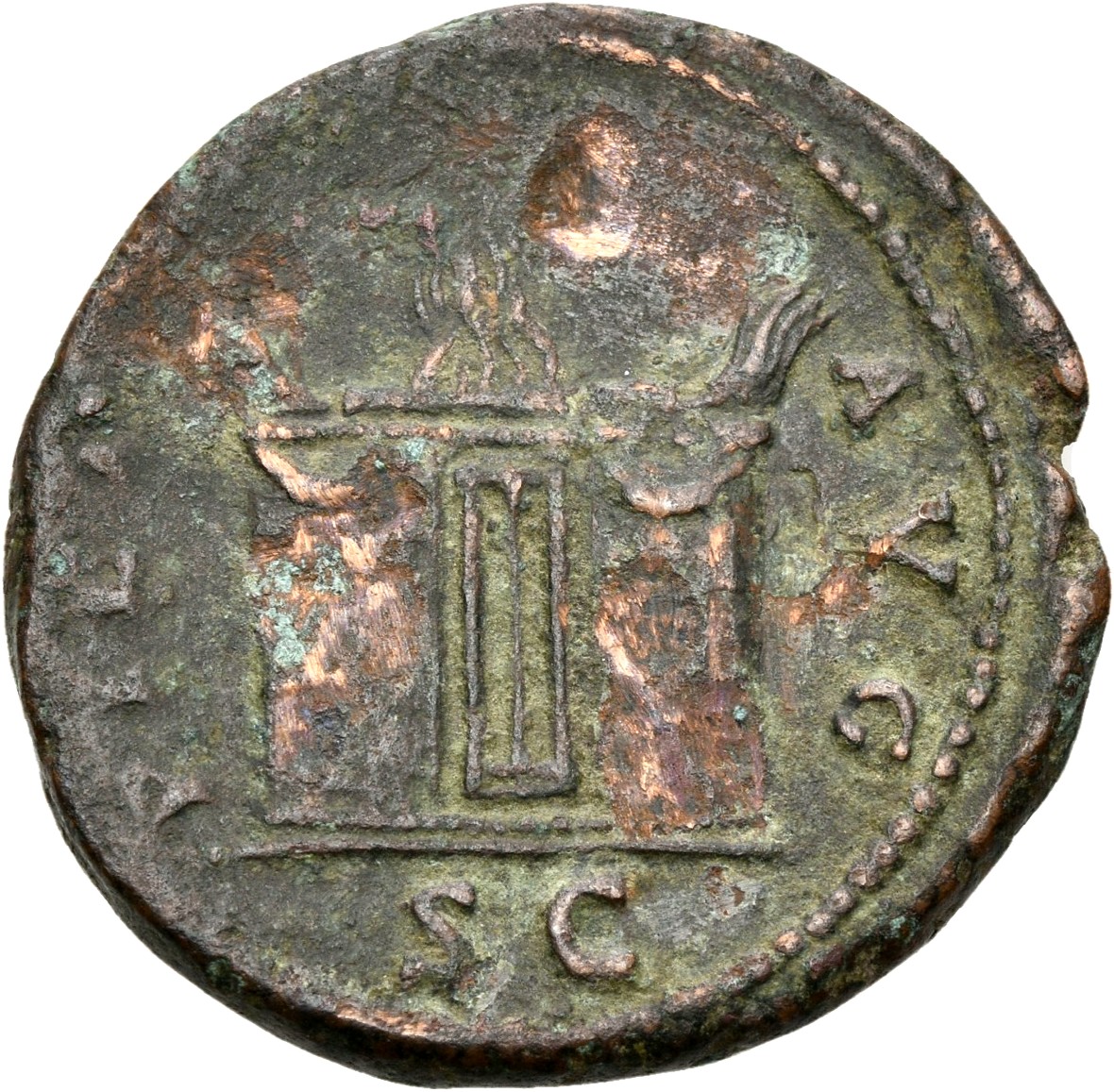 RIC III Antoninus Pius 1191Aa (dupondius) Antoninus Pius reverse, Rectangular altar, with door in front.