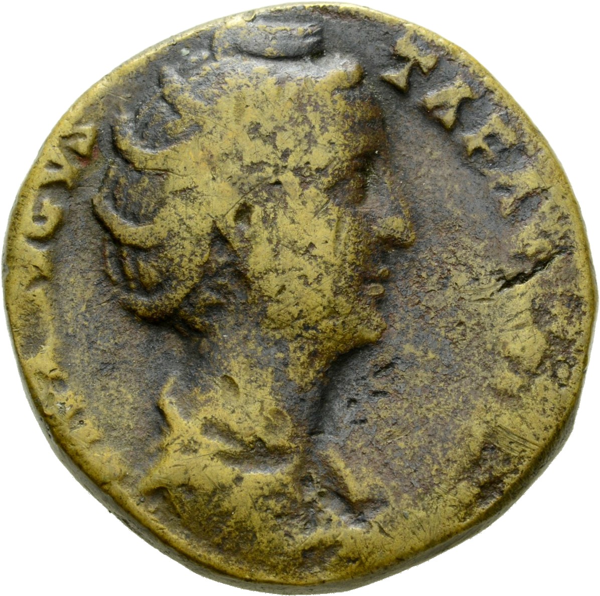RIC III Antoninus Pius 1192Aa (as) Antoninus Pius obverse, Bust of Faustina the Elder, draped, right, hair elaborately wav...