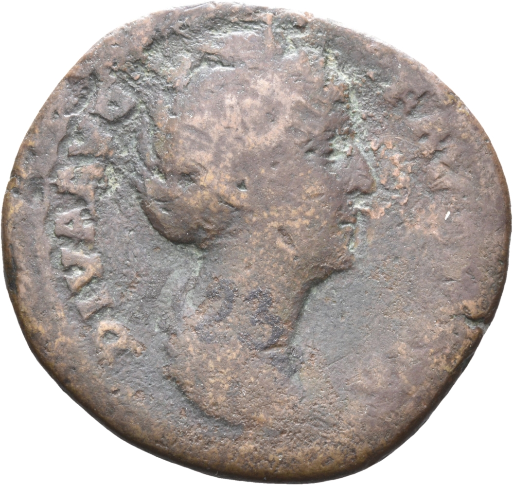 RIC III Antoninus Pius 1192b (as) Antoninus Pius obverse, Bust of Faustina the Elder, draped, right, hair elaborately wave...