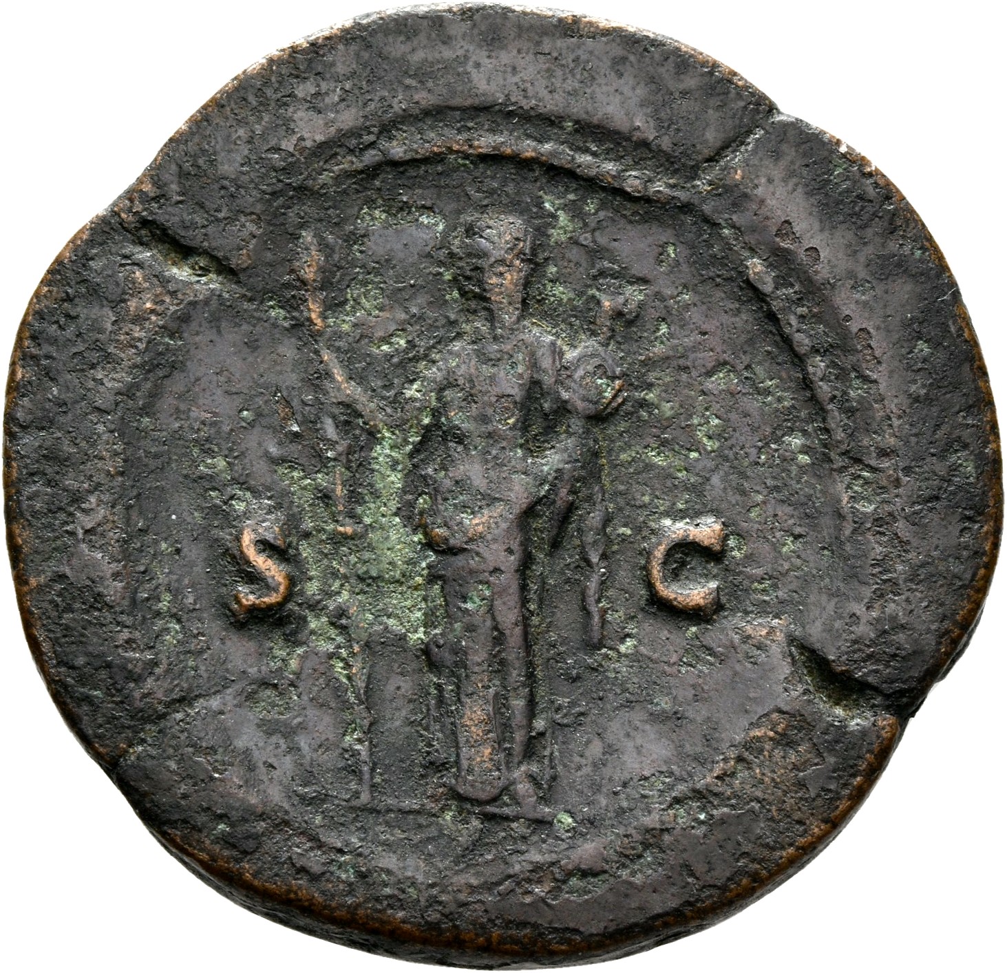 RIC III Antoninus Pius 1196 (dupondius) Antoninus Pius reverse, Vesta, veiled, draped. standing left, holding long lighted...