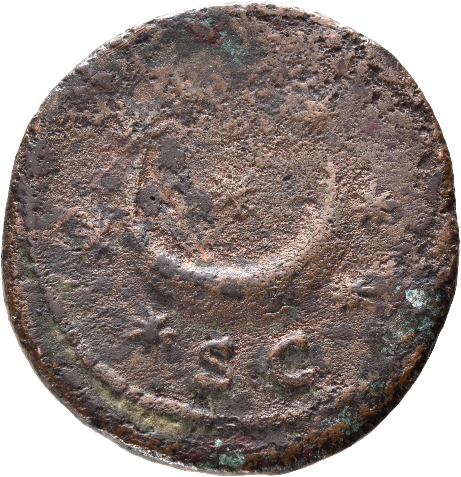 Antoninus Pius reverse — Crescent with ponts upwards and seven stars, two at points, two each to left ans right