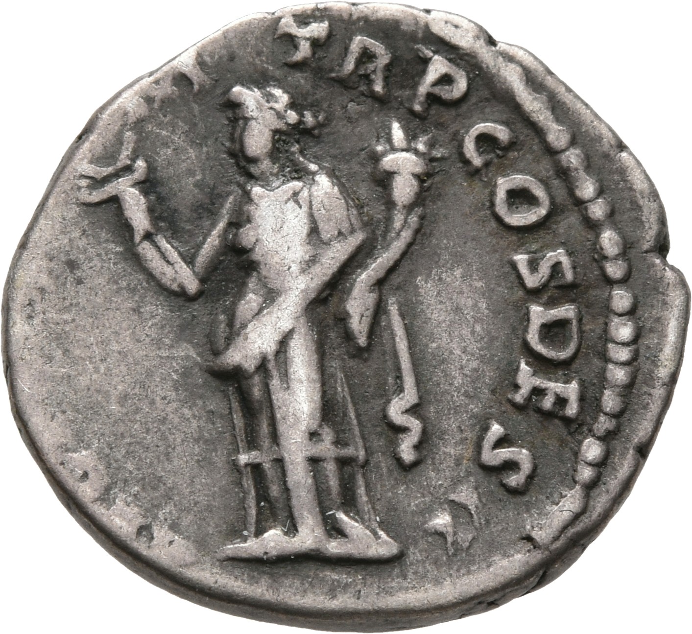 RIC III Antoninus Pius 11a Antoninus Pius reverse, Felicitas, draped, standing left, holding up caduceus in right hand and...