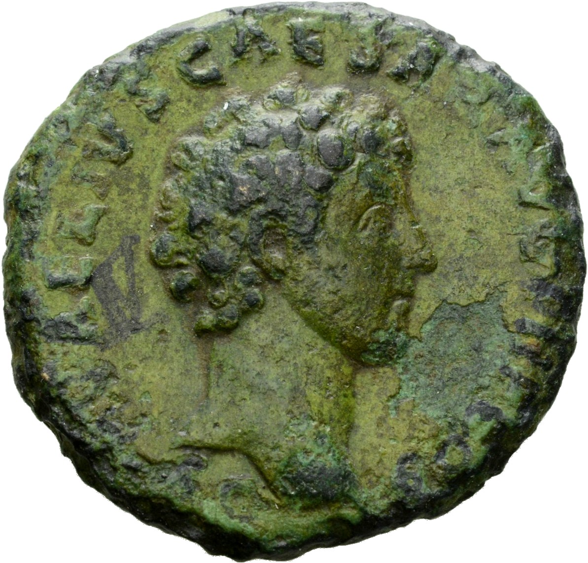 RIC III Antoninus Pius 1222 Antoninus Pius reverse, Head of Marcus Aurelius, bare, right