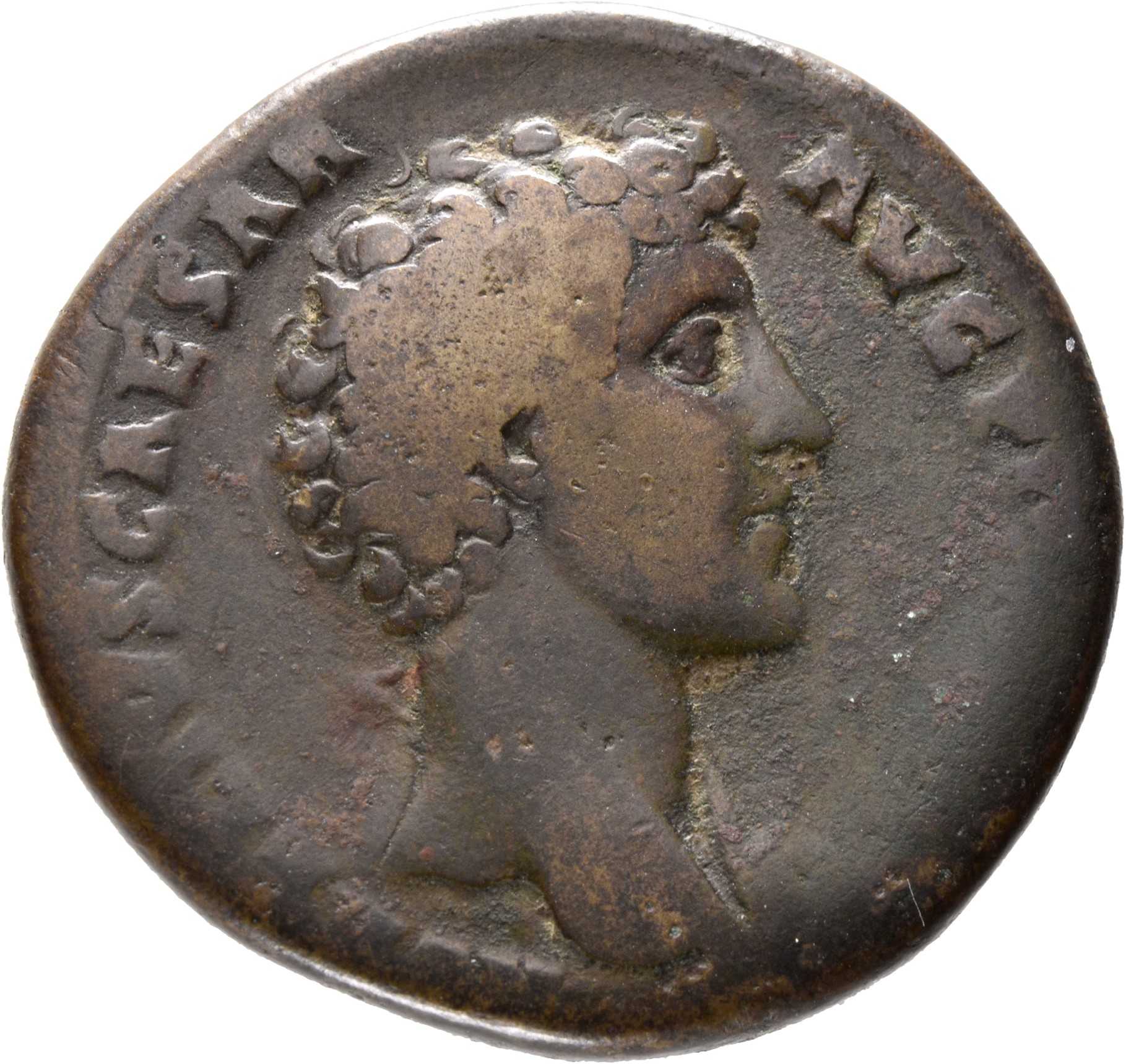 Antoninus Pius obverse — Head of Antoninus Pius, bare, right