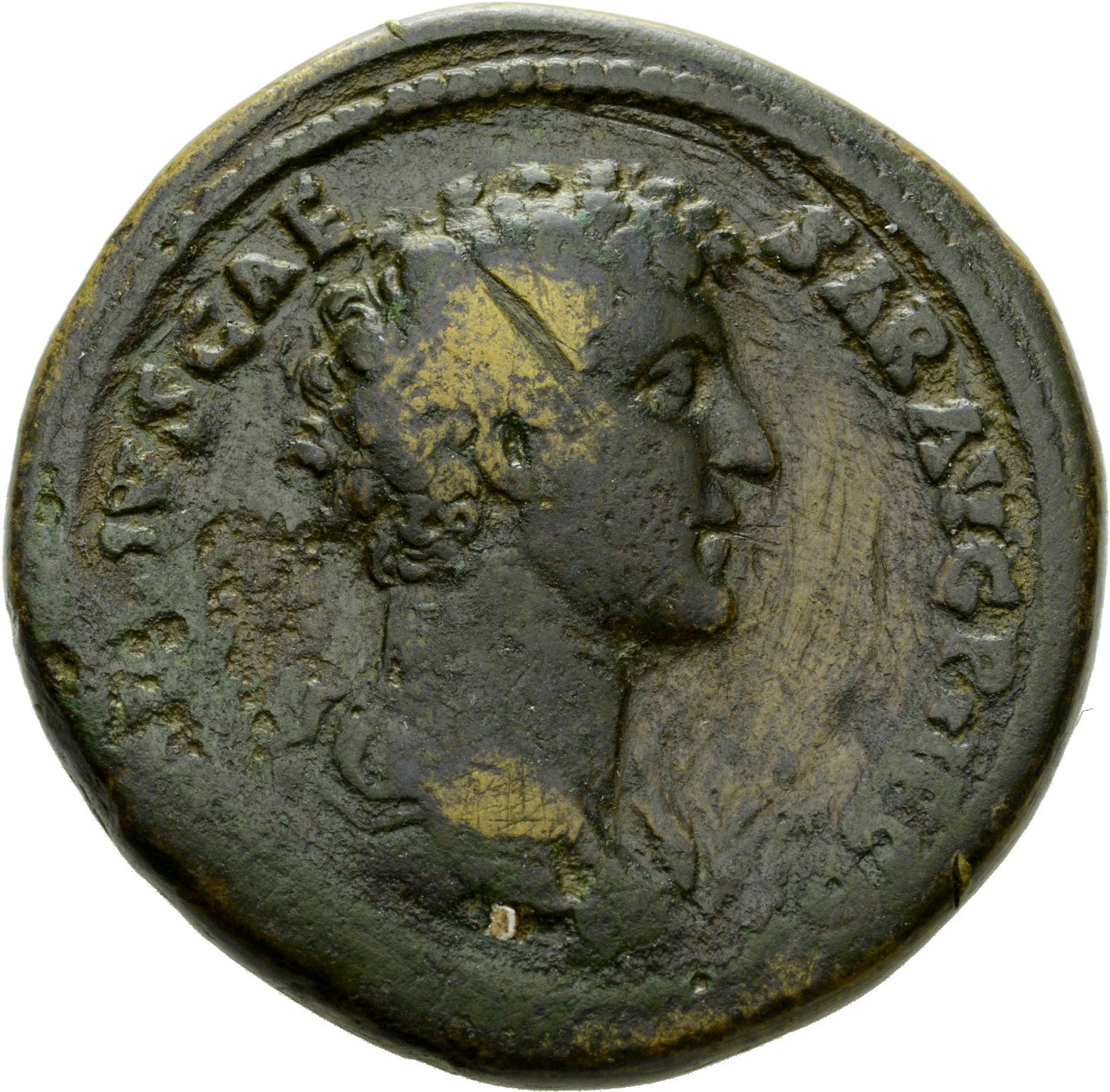 Antoninus Pius obverse — Bust of Antoninus Pius, bare-headed, draped, right